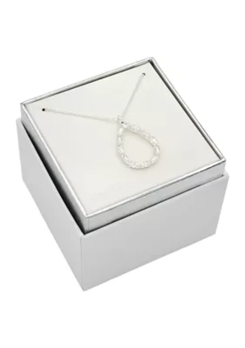 Lab Grown Silver Tone Open Pear Pendant Necklace