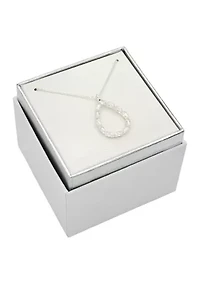 Lab Grown Silver Tone Open Pear Pendant Necklace