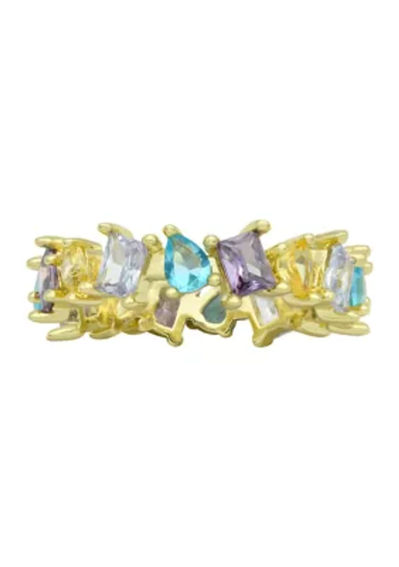 Lab Grown Gold Tone Multi Cubic Zirconia Eternity Band Ring