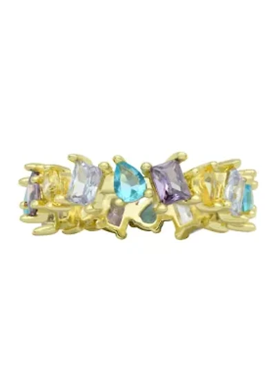 Lab Grown Gold Tone Multi Cubic Zirconia Eternity Band Ring