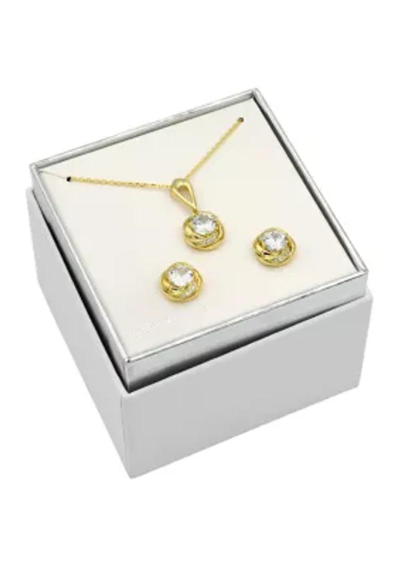 Lab Grown Gold Tone Round Cubic Zirconia Love Knot Necklace and Earrings Set