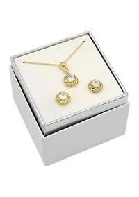 Lab Grown Gold Tone Round Cubic Zirconia Love Knot Necklace and Earrings Set