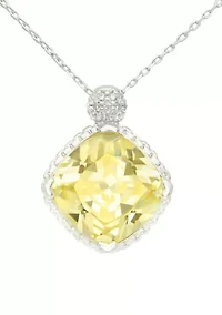 Lab Grown Silver Tone Cushion Cut Jonquil Pendant Necklace