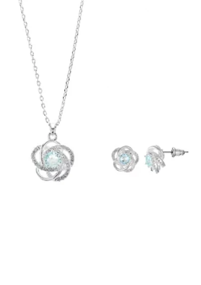 Lab Created Silver Tone Pave CZ Twist Necklace and Earring set