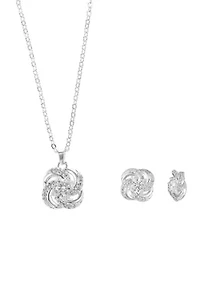 Lab Created Silver Tone Round CZ and Pave Twist Necklace and Earring Set