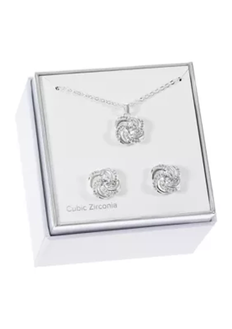Lab Created Silver Tone Round CZ and Pave Twist Necklace and Earring Set