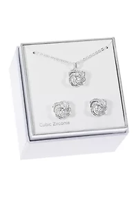 Lab Created Silver Tone Round CZ and Pave Twist Necklace and Earring Set