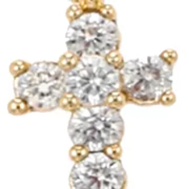 Gold Tone Cubic Zirconia and Cross Pendant Duo Necklace Set 