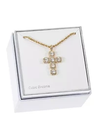 Lab Created Gold Tone Cross Pendant with Round CZ stones Necklace