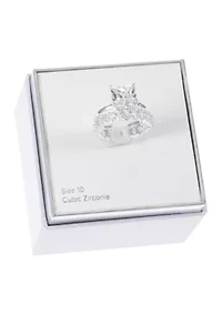 Silver Tone Square Cubic Zirconia Solitaire and Infinity Band Engagement Ring Set