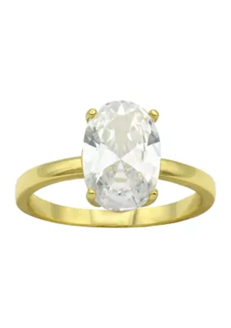 Lab Grown Gold Tone Oval Solitaire Cubic Zirconia Ring