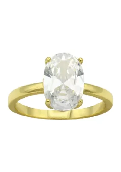 Lab Grown Gold Tone Oval Solitaire Cubic Zirconia Ring