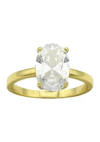 Lab Grown Gold Tone Oval Solitaire Cubic Zirconia Ring