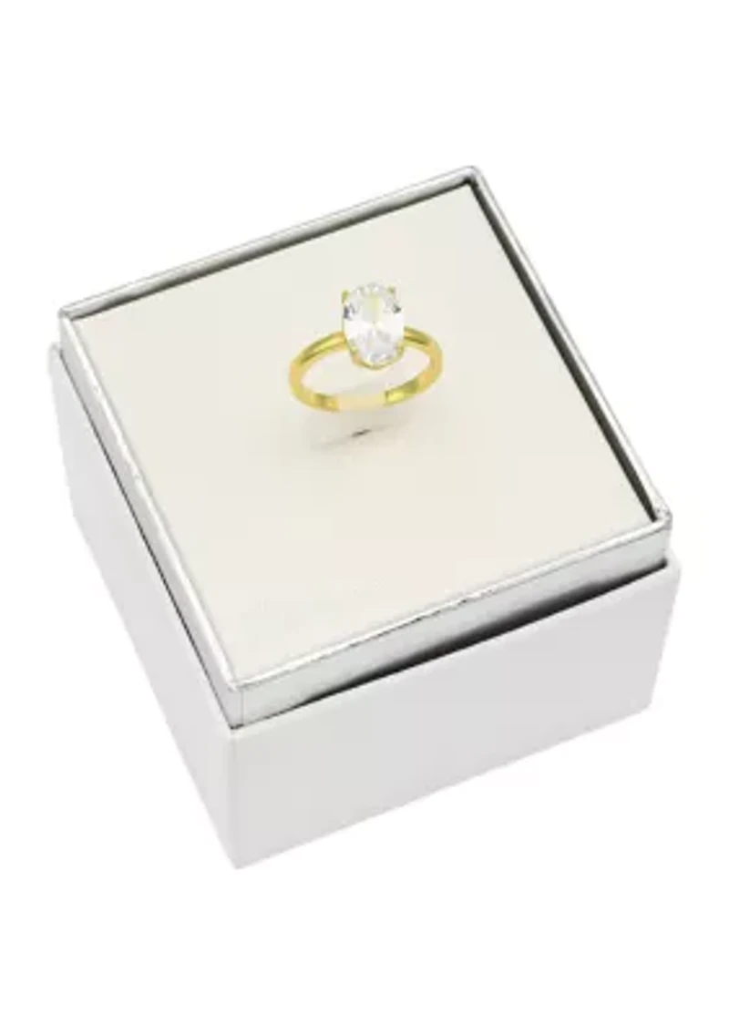 Lab Grown Gold Tone Oval Solitaire Cubic Zirconia Ring