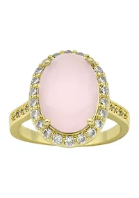 Lab Grown Gold Tone Oval Rose Crystal Pavé Cubic Zirconia Halo Ring
