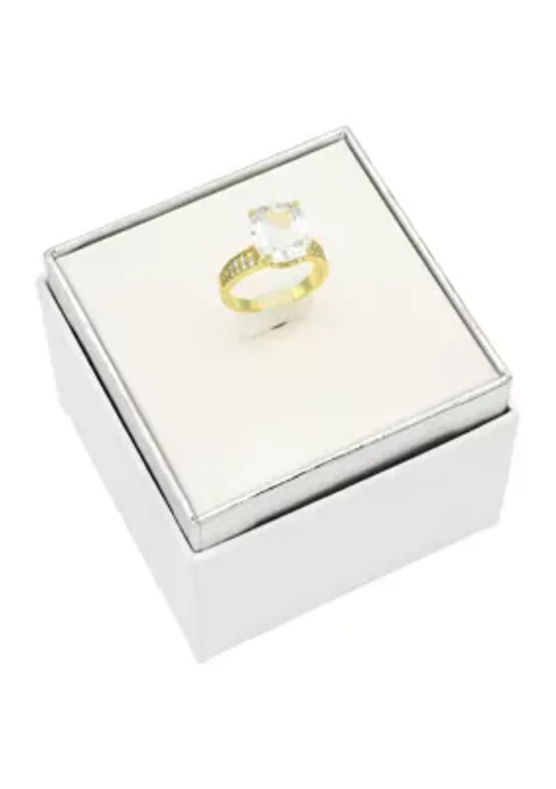 Lab Grown Gold Tone Cushion Cut Cubic Zirconia Double Row Pavé Band Ring