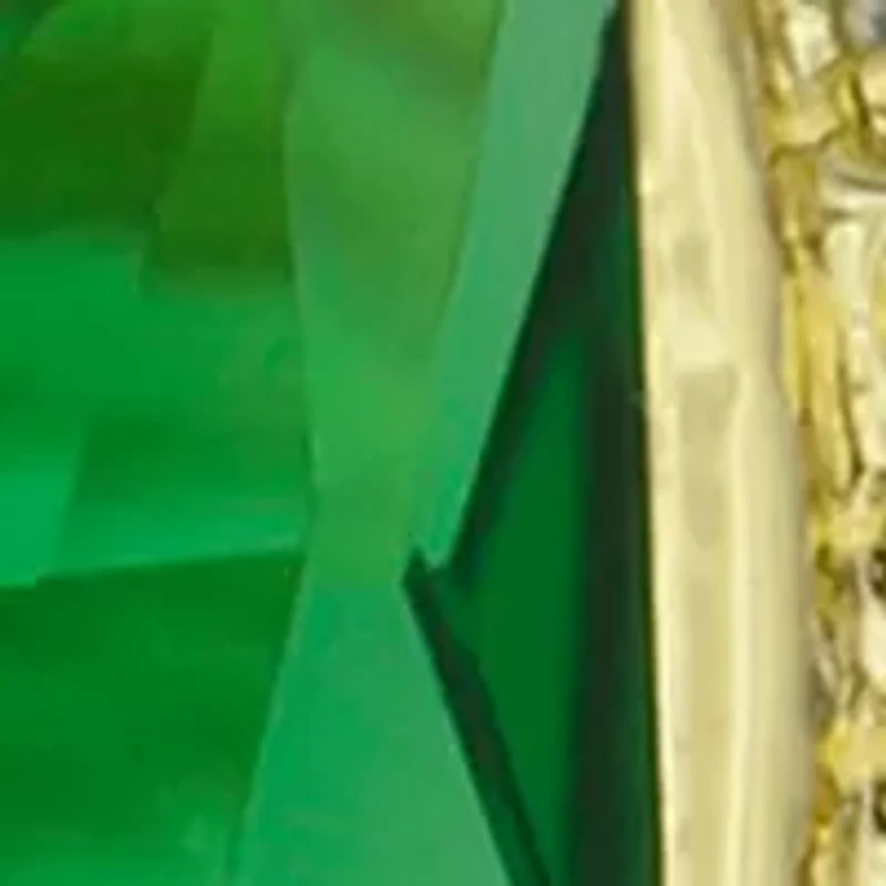 Lab Grown Gold Tone Emerald Crystal with Pavé Cubic Zirconia Double Halo Ring