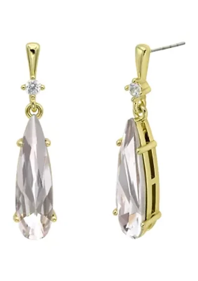 Lab Grown Gold Tone Vintage Rose Crystal Teardrop Earrings