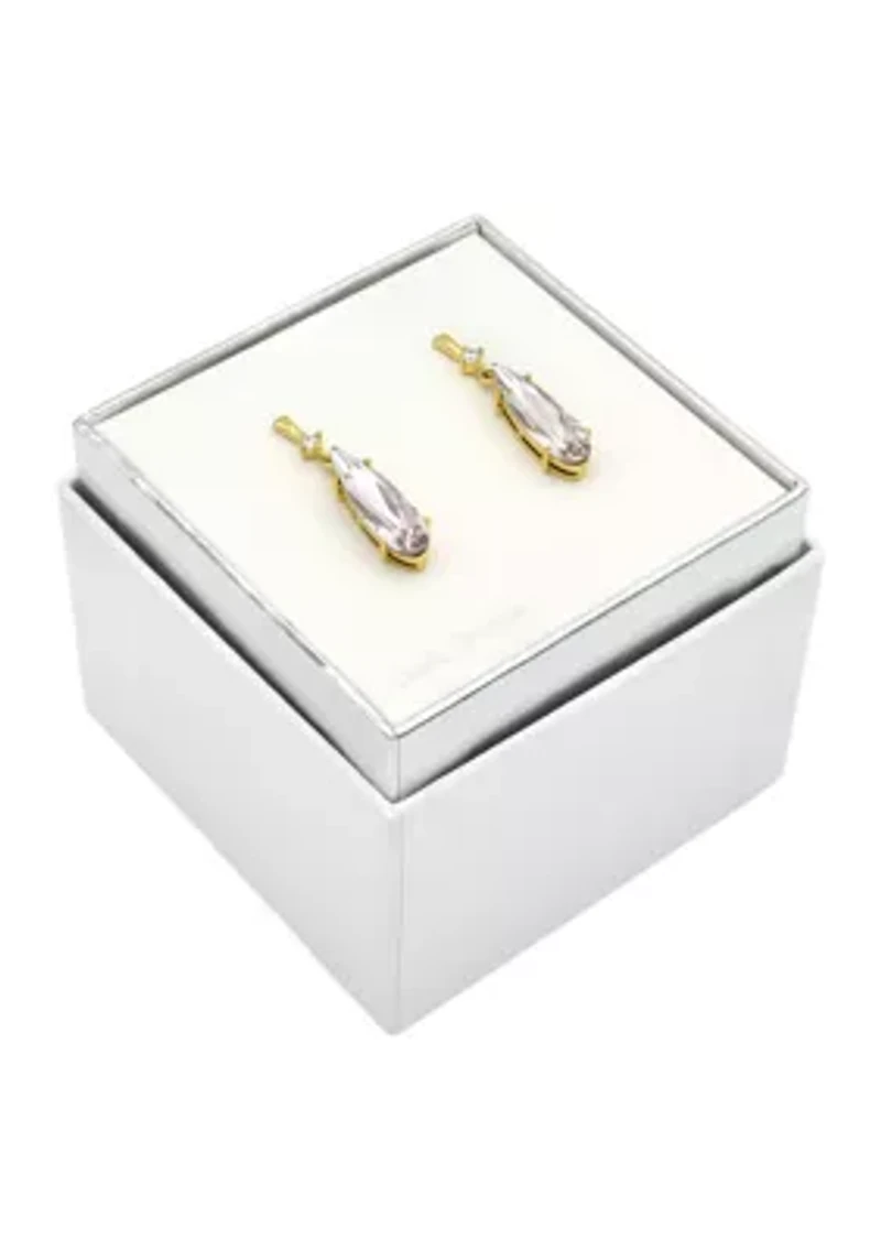 Lab Grown Gold Tone Vintage Rose Crystal Teardrop Earrings