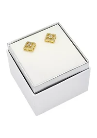 Lab Grown Gold Tone Round Cubic Zirconia and Open Scallop Stud Earrings