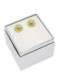 Lab Grown Gold Tone Pavé Cubic Zirconia Flower Earrings