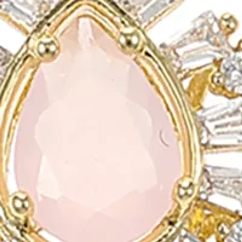Lab Grown Gold Tone Rose Crystal Teardrop and Cubic Zirconia Halo Necklace and Earring Set