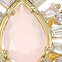 Lab Grown Gold Tone Rose Crystal Teardrop and Cubic Zirconia Halo Necklace and Earring Set