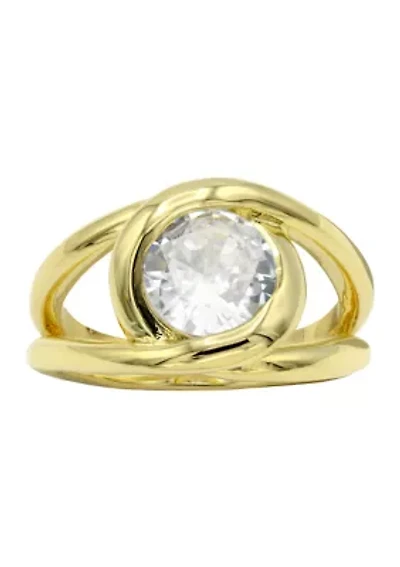 Lab Grown Gold Tone Round Cubic Zirconia Wrap Halo Ring