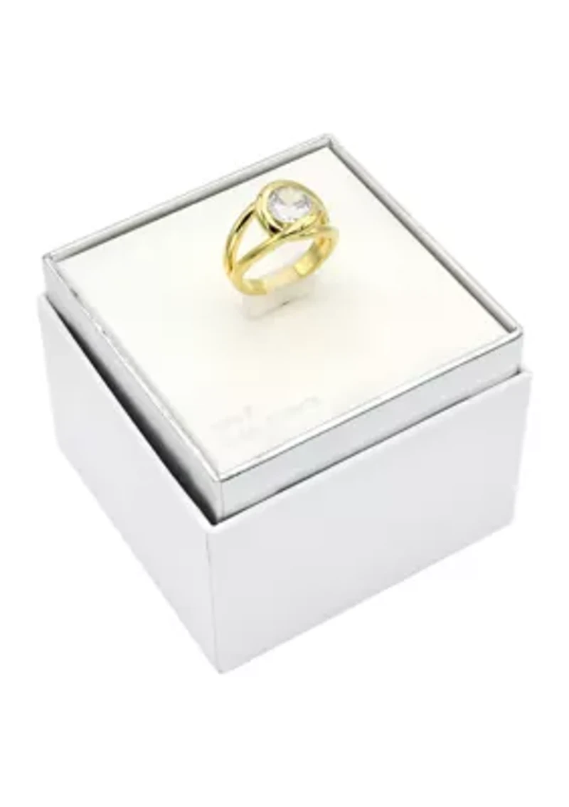 Lab Grown Gold Tone Round Cubic Zirconia Wrap Halo Ring