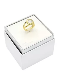 Lab Grown Gold Tone Round Cubic Zirconia Wrap Halo Ring