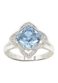 Lab Grown Silver Tone Sapphire Crystal with Pavé Cubic Zirconia Scallop Halo Ring