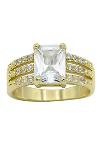 Lab Grown Gold Tone Emerald with Pavé Cubic Zirconia Triple Open Band Ring