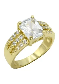 Lab Grown Gold Tone Emerald with Pavé Cubic Zirconia Triple Open Band Ring