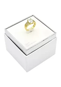 Lab Grown Gold Tone Emerald with Pavé Cubic Zirconia Triple Open Band Ring