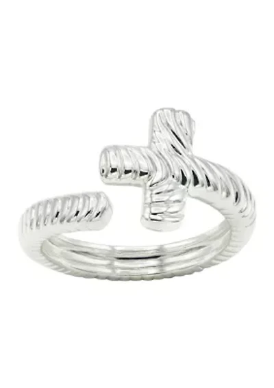 Silver Tone Textured Cross Wrap Ring
