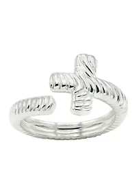 Silver Tone Textured Cross Wrap Ring