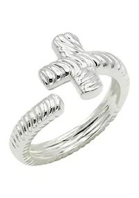 Silver Tone Textured Cross Wrap Ring