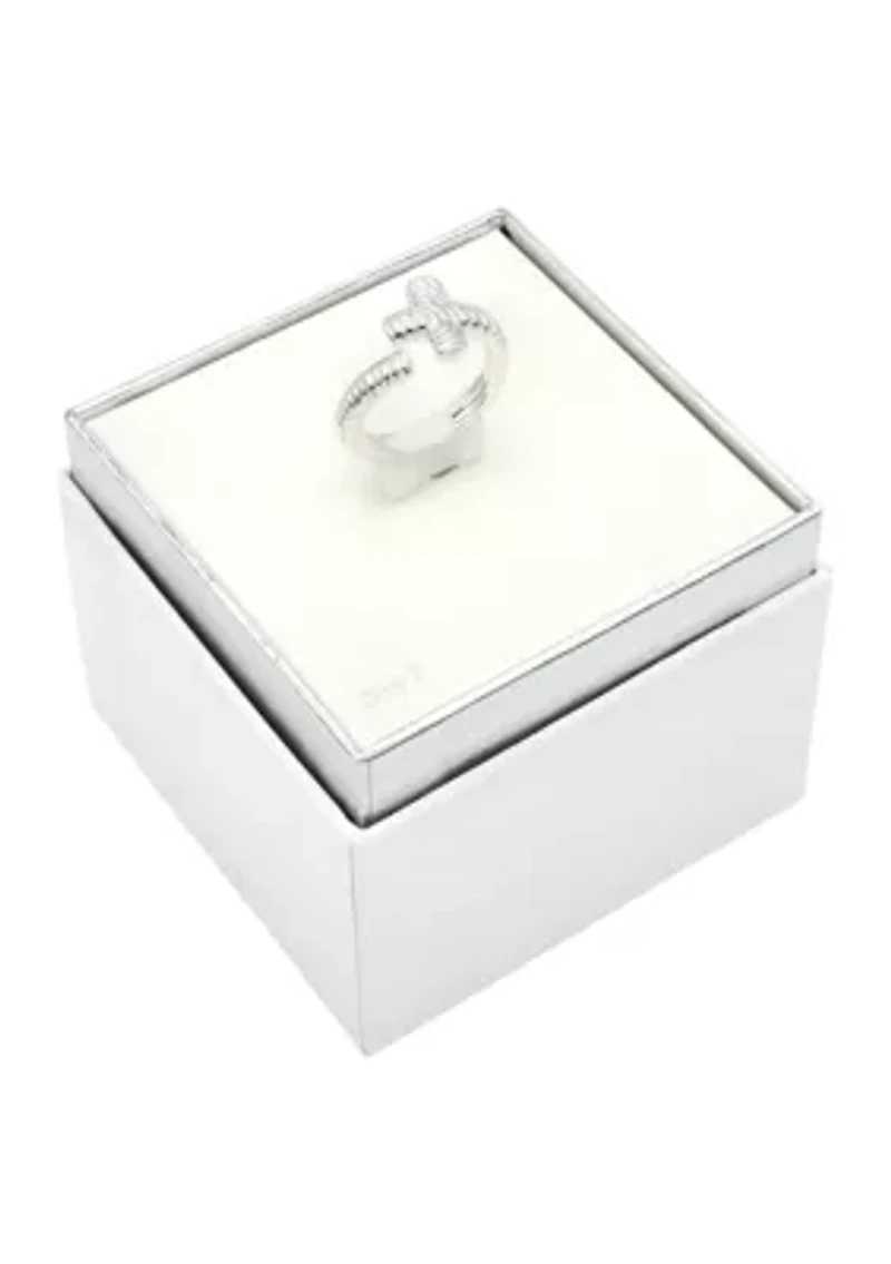 Silver Tone Textured Cross Wrap Ring