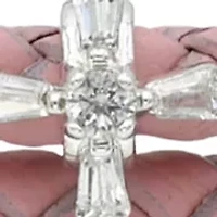 Lab Created Silver Tone Pink Leather Coil Cross Charm Bracelet