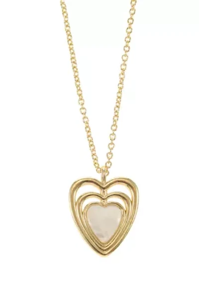 Lab Grown Gold Tone with Mother of Pearl Heart Pendant Necklace