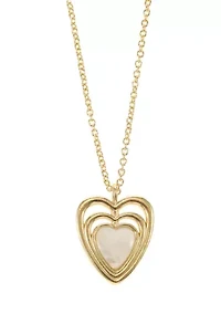 Lab Grown Gold Tone with Mother of Pearl Heart Pendant Necklace