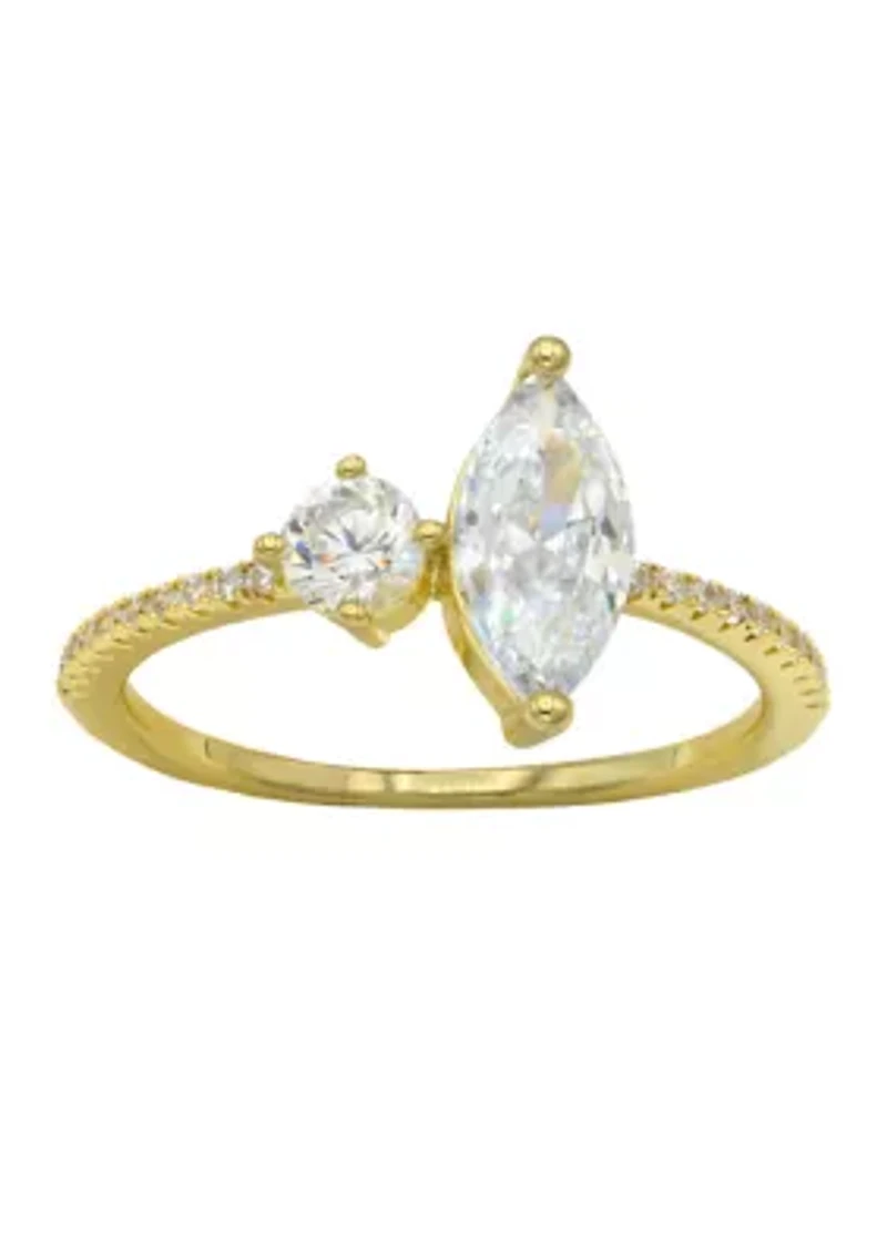Lab Grown Gold Tone Marquise and Round CZ with Pave Band Ring