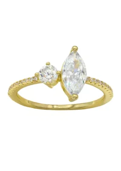 Lab Grown Gold Tone Marquise and Round CZ with Pave Band Ring