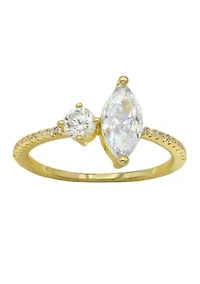 Lab Grown Gold Tone Marquise and Round CZ with Pave Band Ring