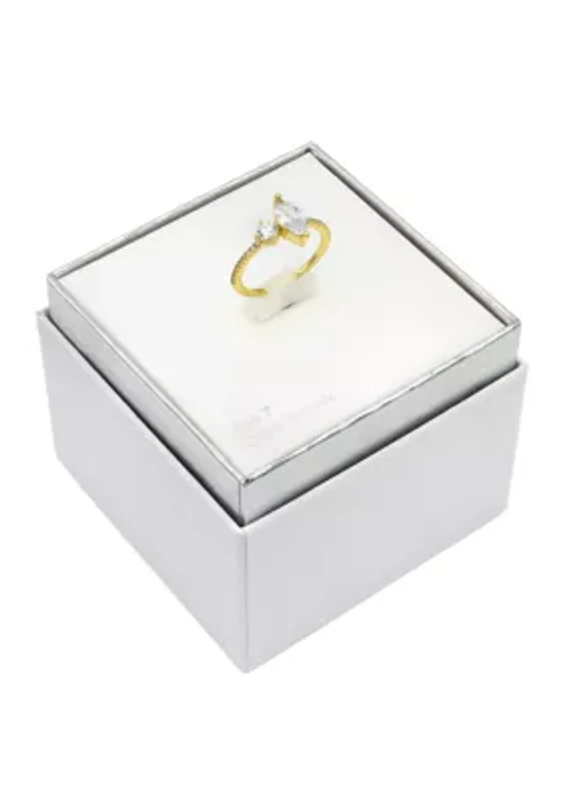 Lab Grown Gold Tone Marquise and Round CZ with Pave Band Ring