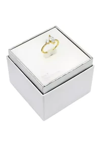 Lab Grown Gold Tone Marquise and Round CZ with Pave Band Ring