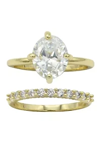 Gold Tone CZ Oval Engagement Ring Set