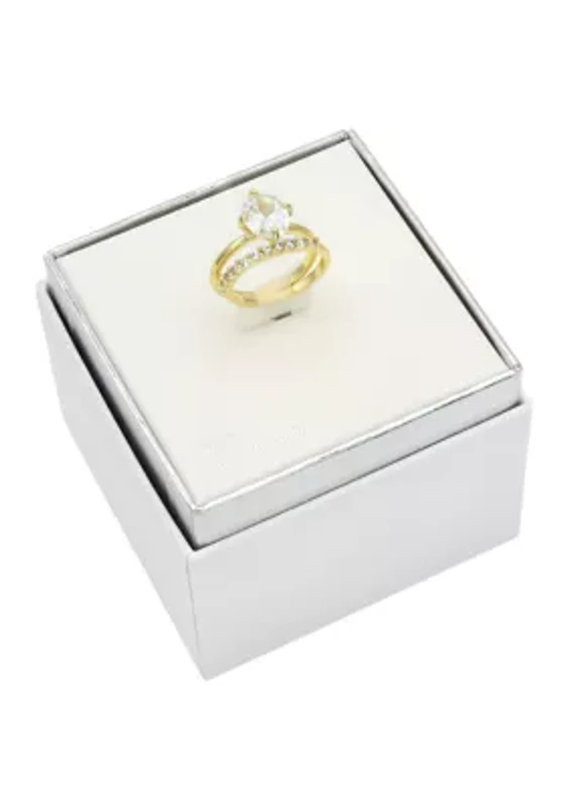 Gold Tone CZ Oval Engagement Ring Set
