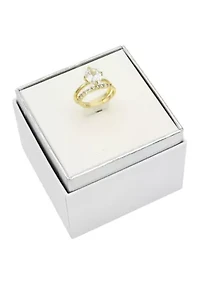Gold Tone CZ Oval Engagement Ring Set
