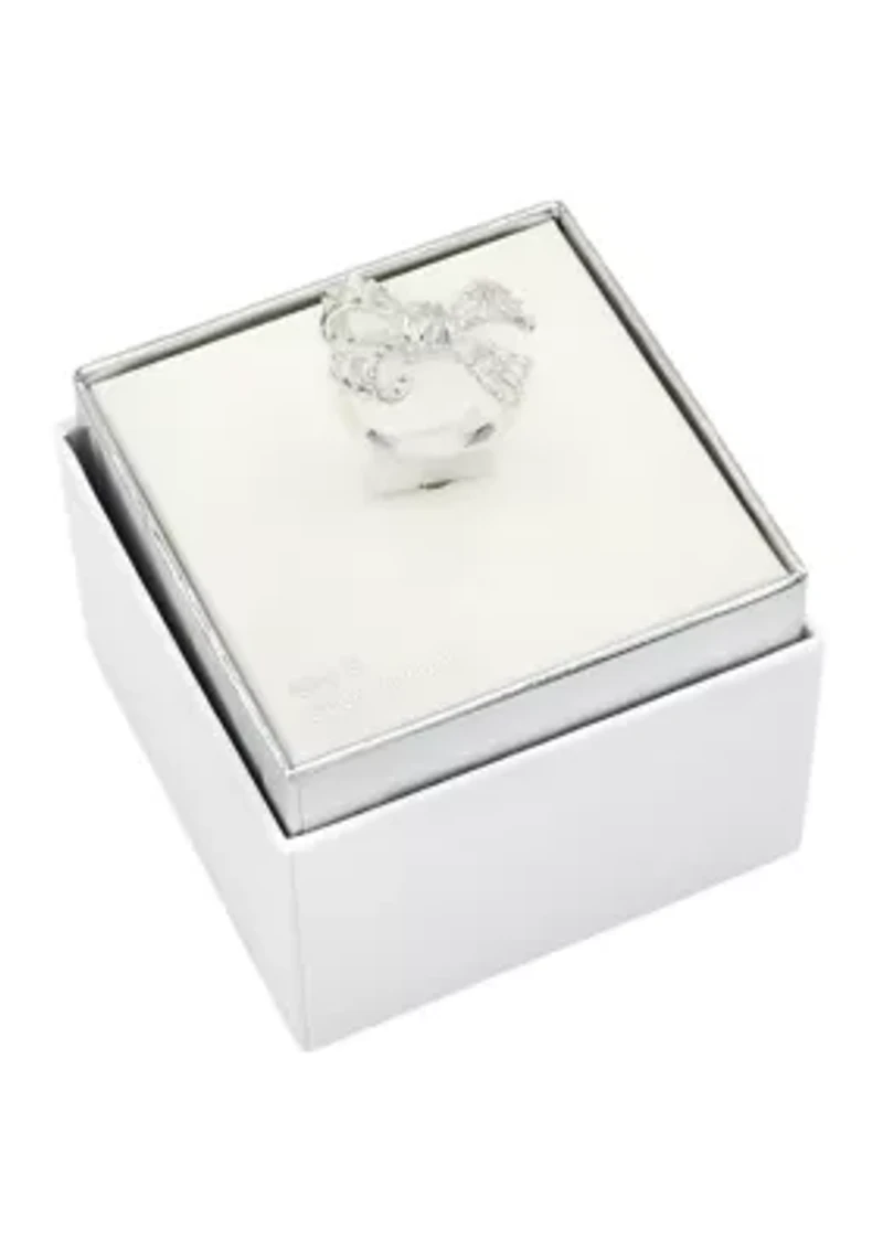 Lab Grown Silver Tone CZ Baguette Bow Ring